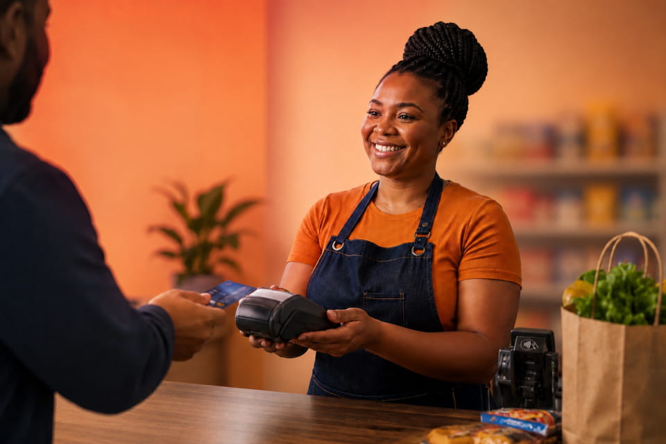 Business owner accepting a cashless payment
